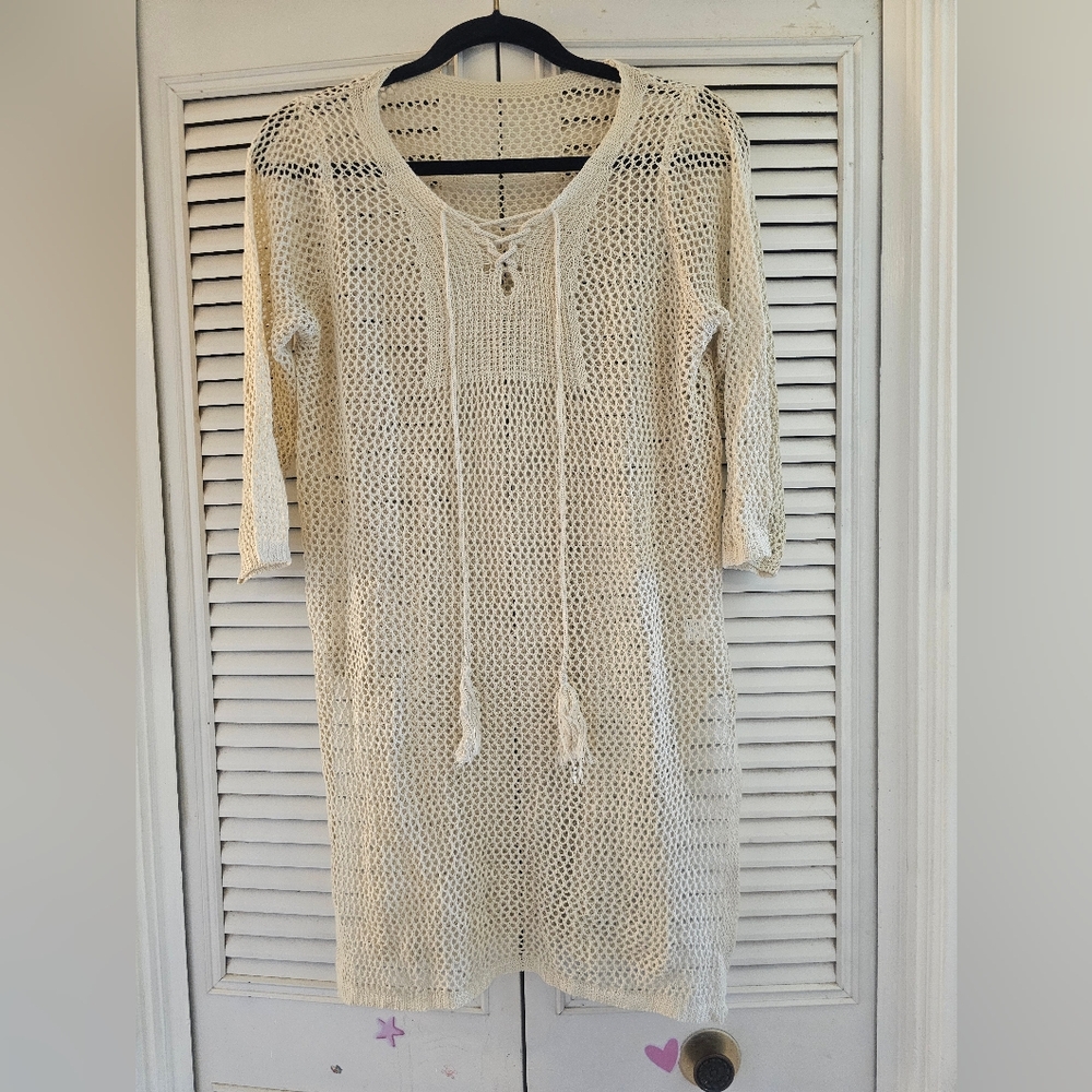 Elegant Cream Crochet Swim Cover-Up